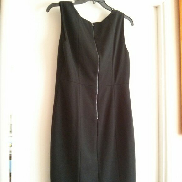 NWT Black Sheath Dress Slimming Blue Geometric Panel - Size 14 Office Chic Retro - Picture 6 of 10